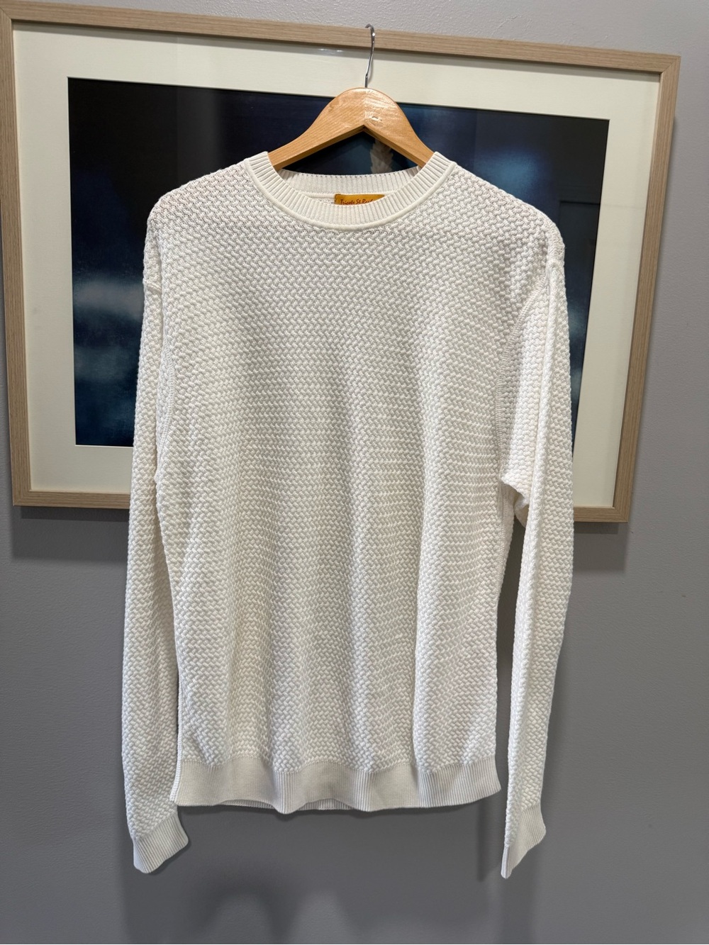 Men's Tricots St. Raphael Pima Cotton Cream Textured Crewneck Sweater Large